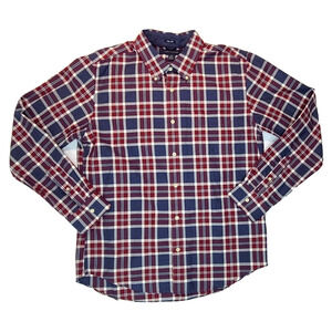 Tommy Hilfiger Slim Fit Long Sleeve Plaid Button Up Shirt Size Large Red Blue